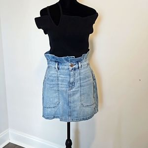 Free People Womens Splendor in The Grass Denim Paperbag Waist Mini Skirt…